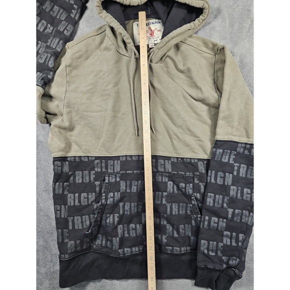 True Religion Hoodie Mens XL Black Green Long Sleeve Logo Colorblock Monogram - Picture 6 of 10